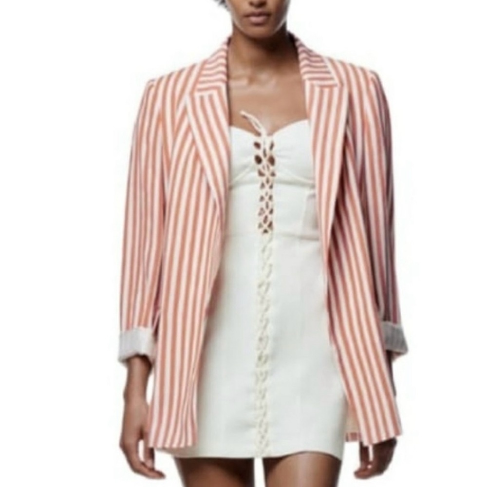 ZARA STRIPED POCKETED BLAZER MARSALA